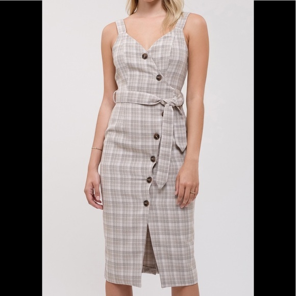 J.O.A. Asymmetrical Button Tie Plaid Print Dress - Picture 1 of 3